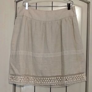 Loft Ann Taylor Linen Cream Skirt Crochet Trim Size 8